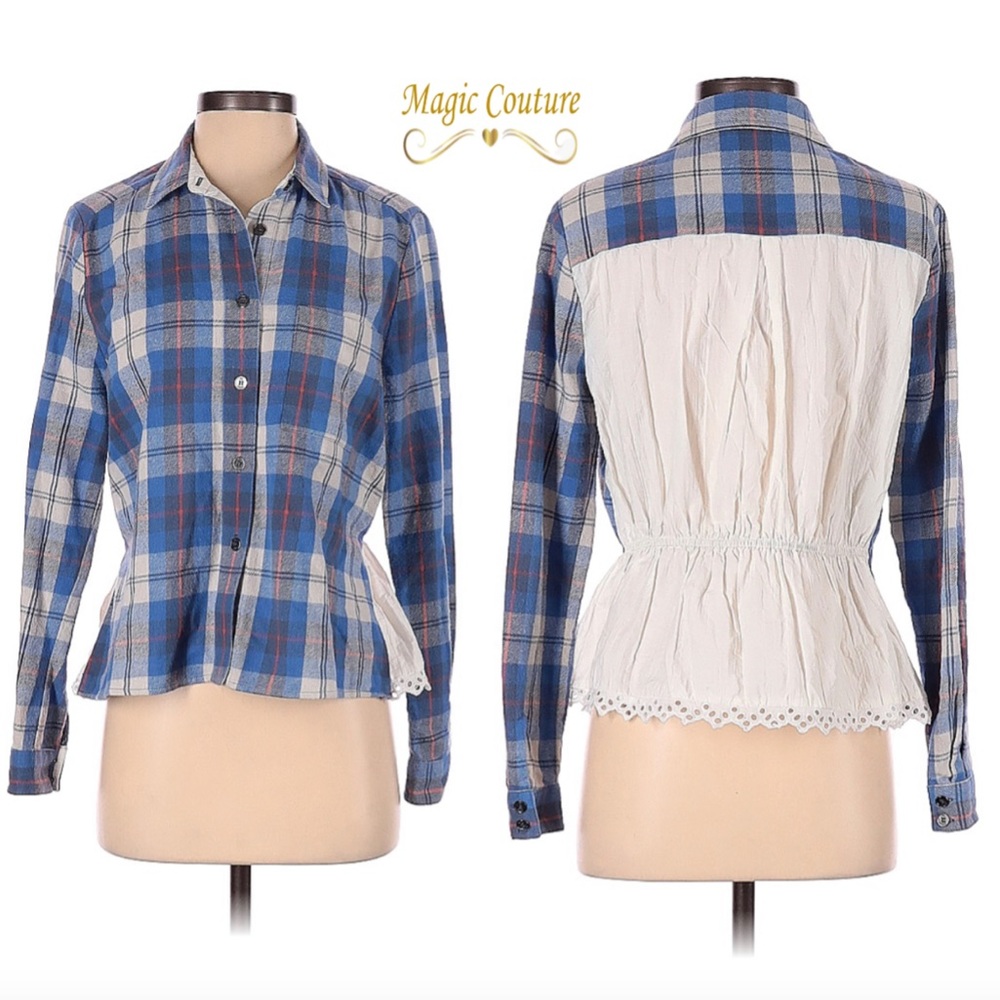 Sea New York Blue and White Plaid Button Down Shirt